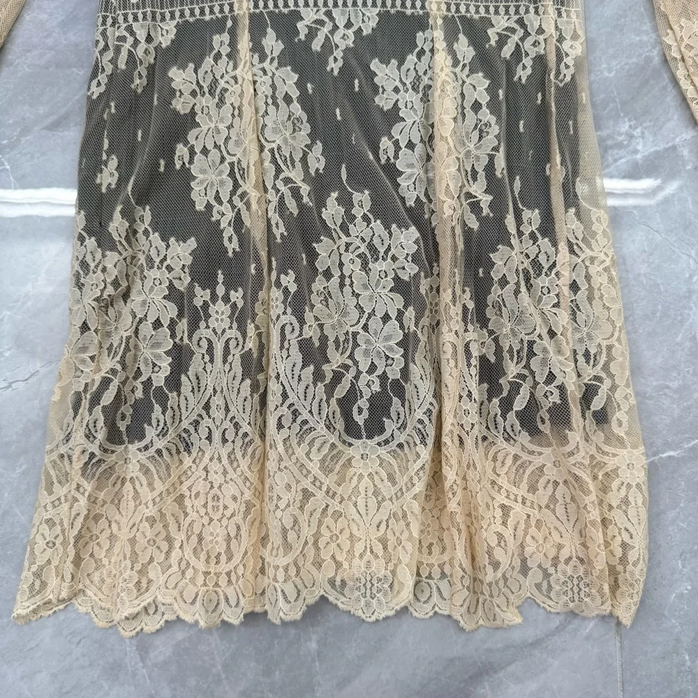 Women’s Free People Lace Open V Back Dress Long Sleeve Lined Boho Size Small - Picture 12 of 16